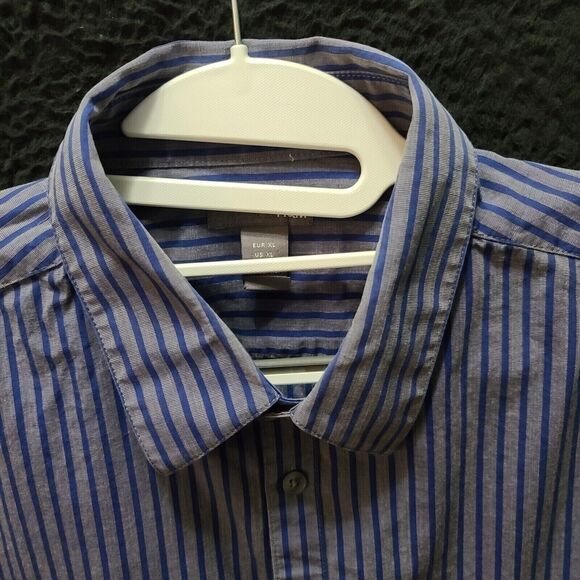 H&M Mens Button Up Shirt Gray/Blue Size XL 100% Cotton Long Sleeve Collar - Picture 9 of 12